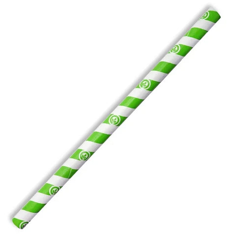 Compostable Green Stripe Paper Straws - 10mm