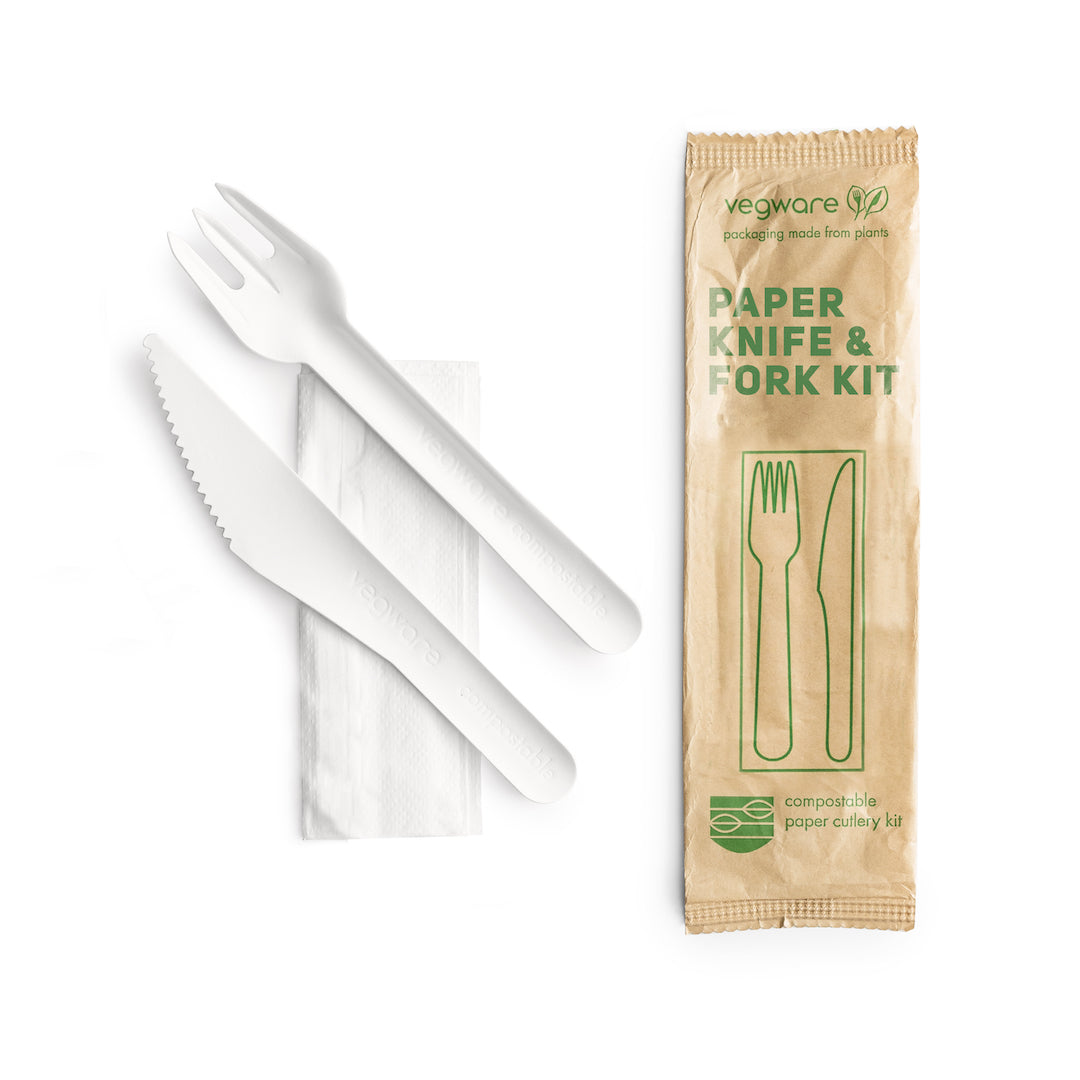 Compostable Paper Fork Knife & Napkin Pack Green Man Packaging