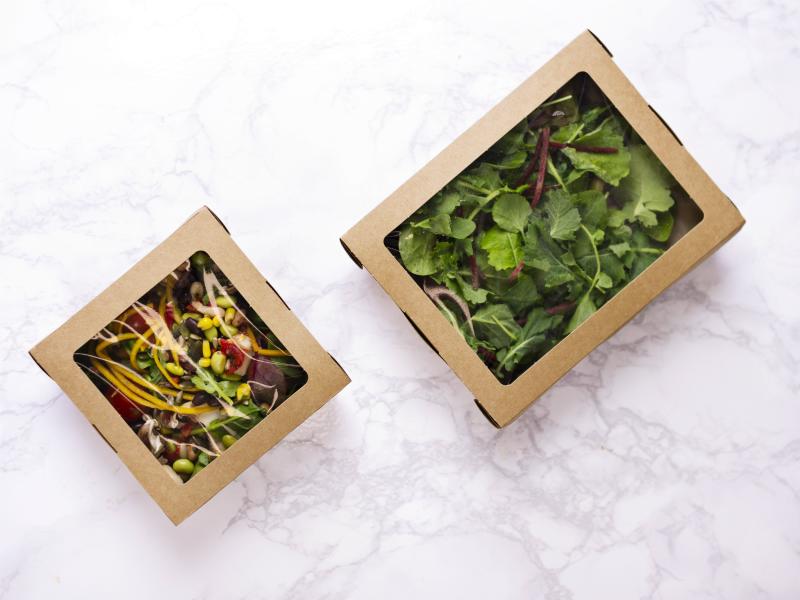 Compostable Kraft Salad Boxes with clear window - Green Man Packaging