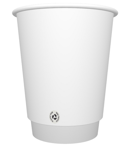 Compostable & Recyclable Plastic Free Double Wall Coffee Cups - 8oz WHITE