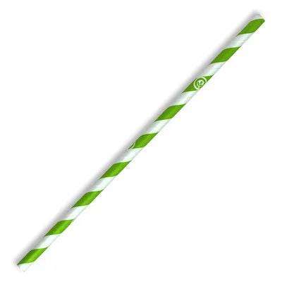 Compostable Green Stripe Paper Straws - 6mm