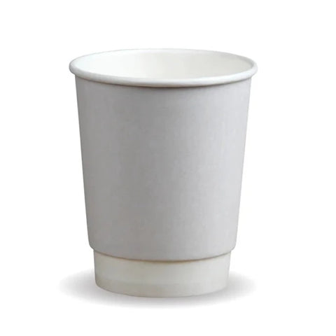 Compostable White Double Wall Paper Coffee Cups - 8oz