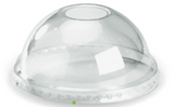 Compostable BioCup Clear PLA Domed Lids with round hole for Standard Cold Drinks Cups