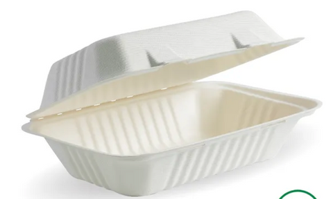 Compostable Sugarcane Rectangular Clamshell Box - 9" x 6"