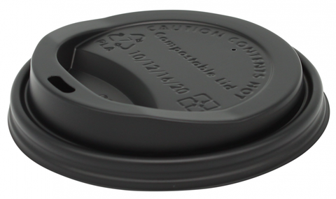 Black CPLA Compostable Coffee Cup Lids - 8oz (79mm) & 10-20oz (89mm)