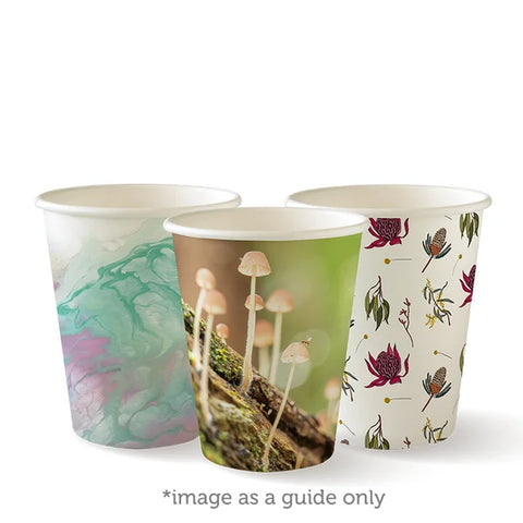 Compostable Art Series Single Wall Coffee Cups - 8oz