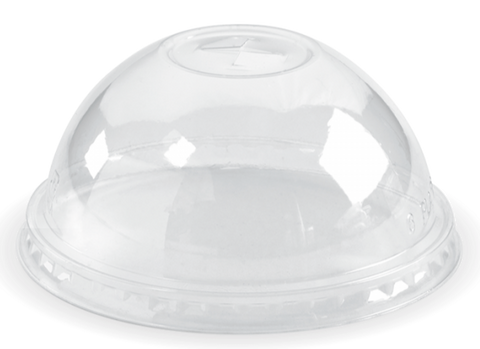 Compostable BioCup Clear PLA Domed Lids For Standard Cold Drinks Cups - With Straw Slot (96mm Diameter)