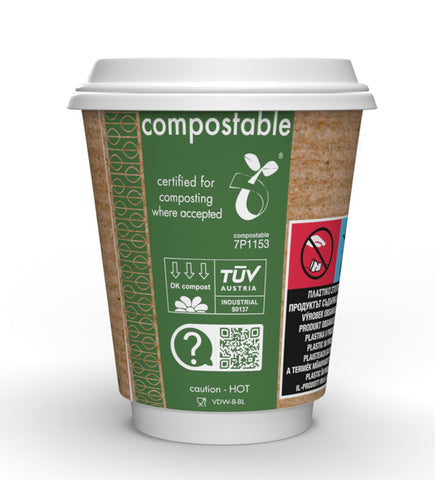 Compostable Brown Vegware Double Wall Coffee Cups - SUPD Compliant 8oz