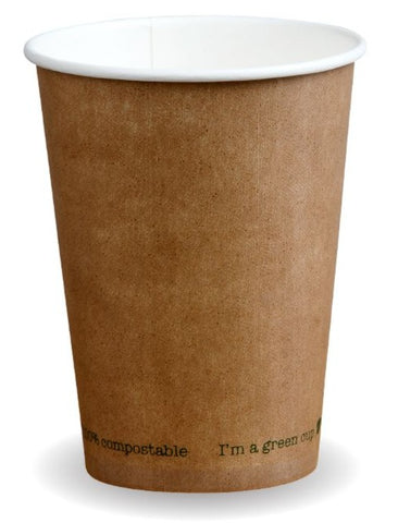 Compostable Kraft Single Wall Takeaway Coffee Cups - 12oz