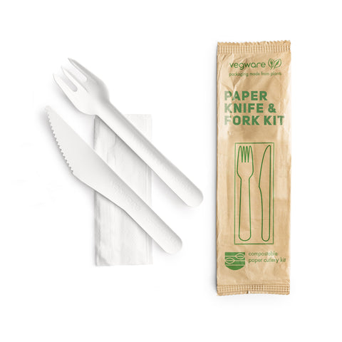 Compostable Paper Fork Knife & Napkin Pack