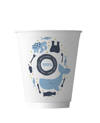 Compostable & Recyclable Plastic Free Double Wall Coffee Cups - 8oz