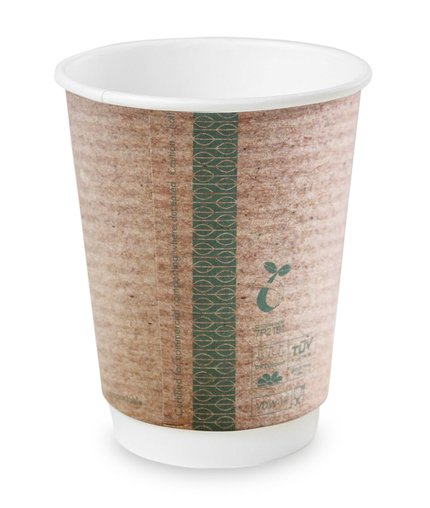 Compostable Coffee Cups Double Walled 8oz, 12oz & 16oz Green Man